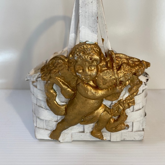 Romantic Angel Cherub Basket Victorian Gold Angels White Handcrafted Basket - Picture 9 of 14